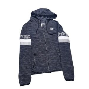 PINK Victorias Secret Full Zip Hoodie Grey Space Dye Reflective Logo Large